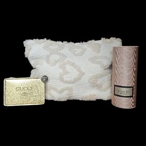 Gucci Bundle Makeup Brush Set Travel Mirror Heart Cosmetic Bag NEW GWP